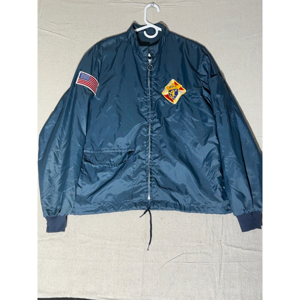 Vintage Knights of Columbus K OF C Windbreaker Jacket Blue Talon Zip USA Patch